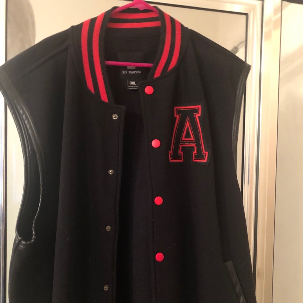 Men’s red and black letterman vest